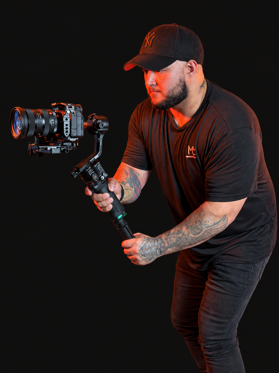 Mario holding a camera and stabilizer